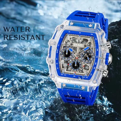 MASTOP Fashion Hollowed Men Watches Tonneau Transparent Silicone - Product Imagery