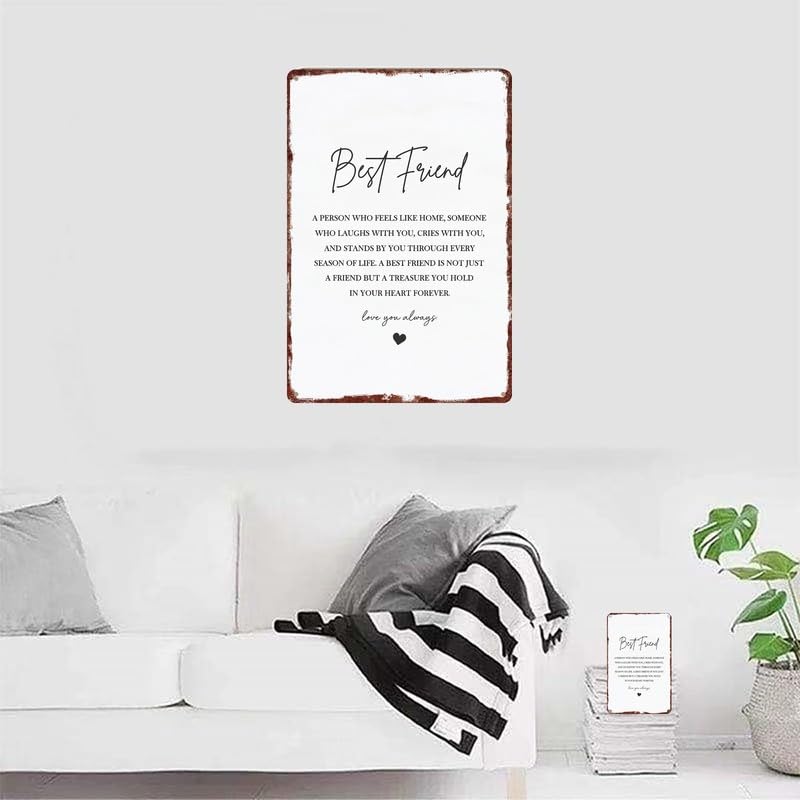 Minimalist Best Friend Quote Metal Sign Wall Decor 8x12 Inch - Product Imagery