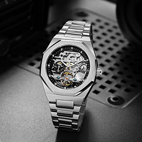 FANMIS Men's Automatic Skeleton Watch Stainless Steel Band - Product Imagery