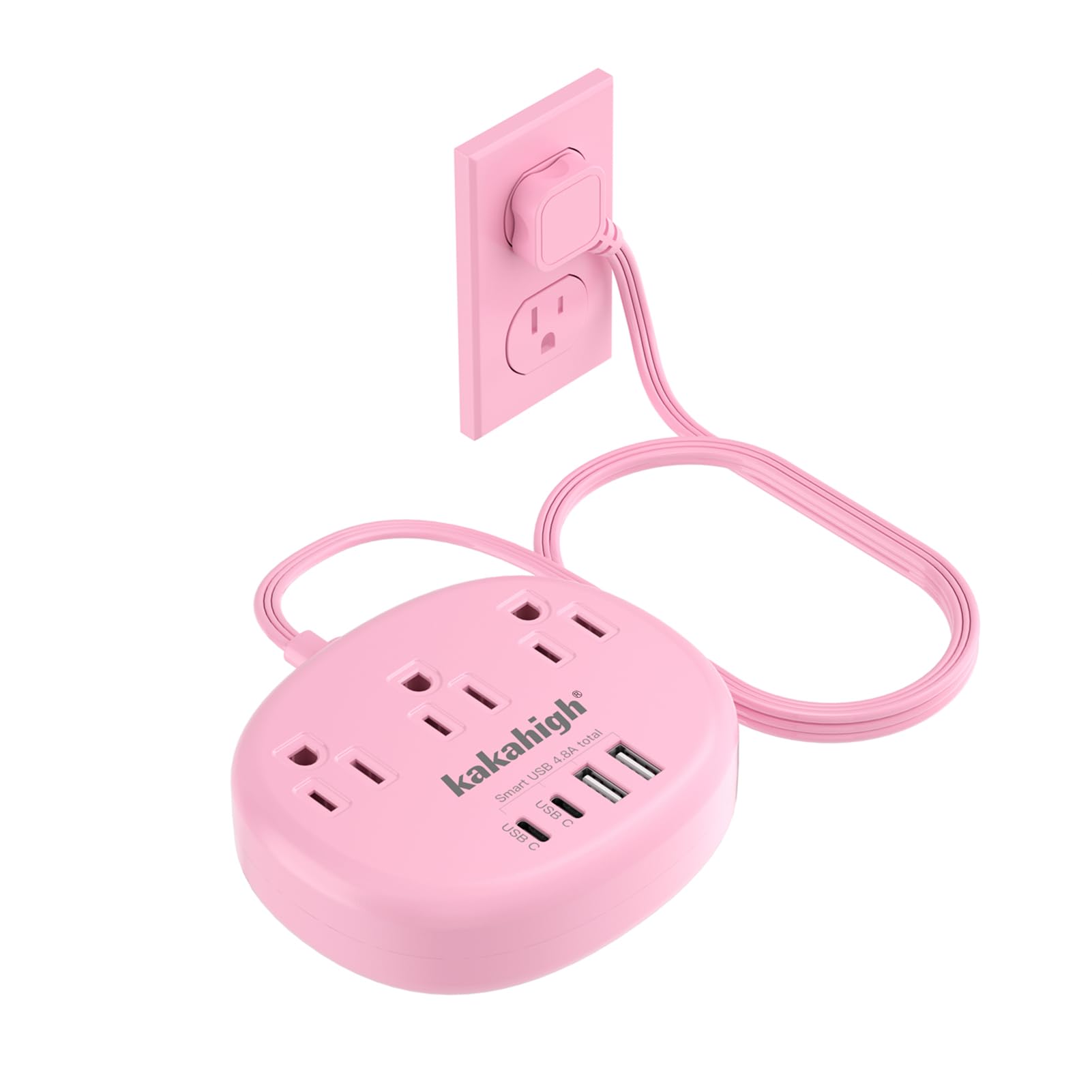 kakahigh Pink Extension Cord with USB C - 5 FT Kawaii Power Strip by kakahigh - Angle View 1