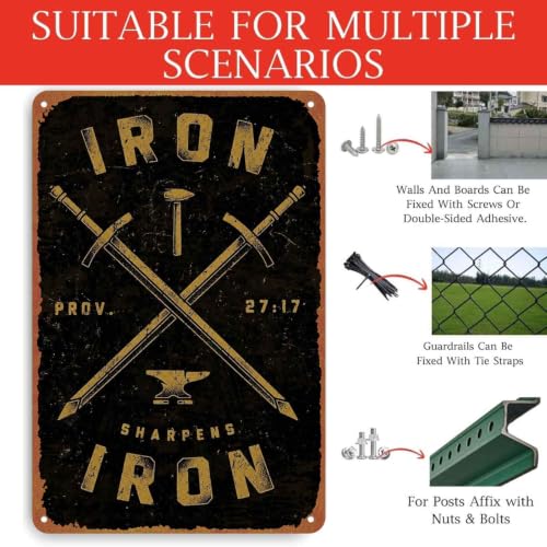 Iron Sharpens Iron Metal Wall Sign, 8x12 Inch Aluminum, Vintage - Product Imagery