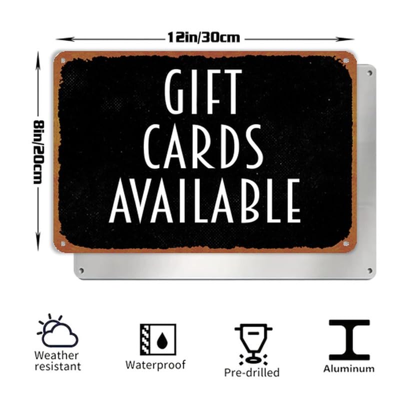 Vintage Gift Cards Available Metal Sign 8x12 Inch Aluminum Retro - Product Imagery
