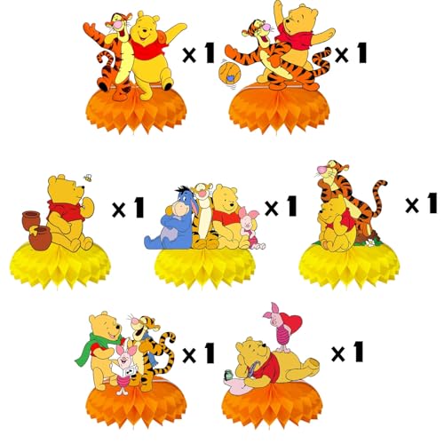 Winnie Birthday Party Supplies, 7Pcs Honeycomb Centerpieces for - Product Imagery