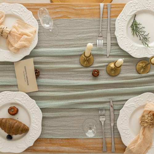 Sage Green Cheesecloth Table Runner 120 Inches Fall Party Home - Product Imagery