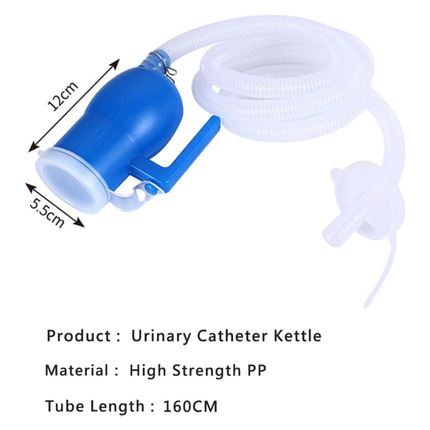 Blue male urinal bottle with 68 oz capacity, 59-inch hose, lid, and ergonomic design for men by YEYSXSY
