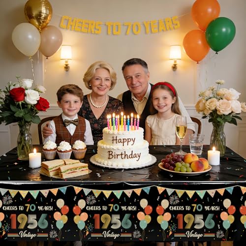 3Pcs Vintage 70th Birthday Tablecloths 1956 Cheers to 70 Years - Product Imagery