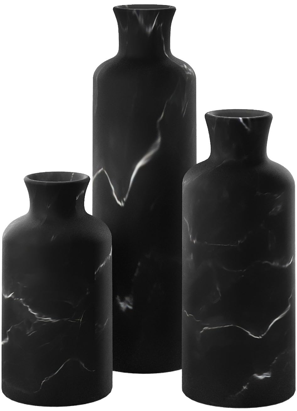 Creative Scents Black Marble Look 3pc Vase Set Boho Vases - Creative Scents Official Imagery - 1