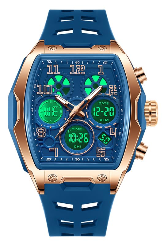 FANMIS Men Hollow Rectangle Analog Digital Sports Watch 50M - Product Imagery