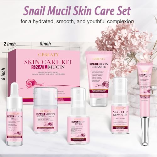 GEBEATY Skin Care Set, 6-Piece Snail Mucin Routine for Hydration - Product Imagery