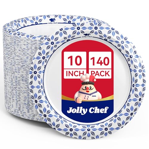 10 inch Disposable Paper Plates 140 Count, Soak Proof, Cut - Product Imagery