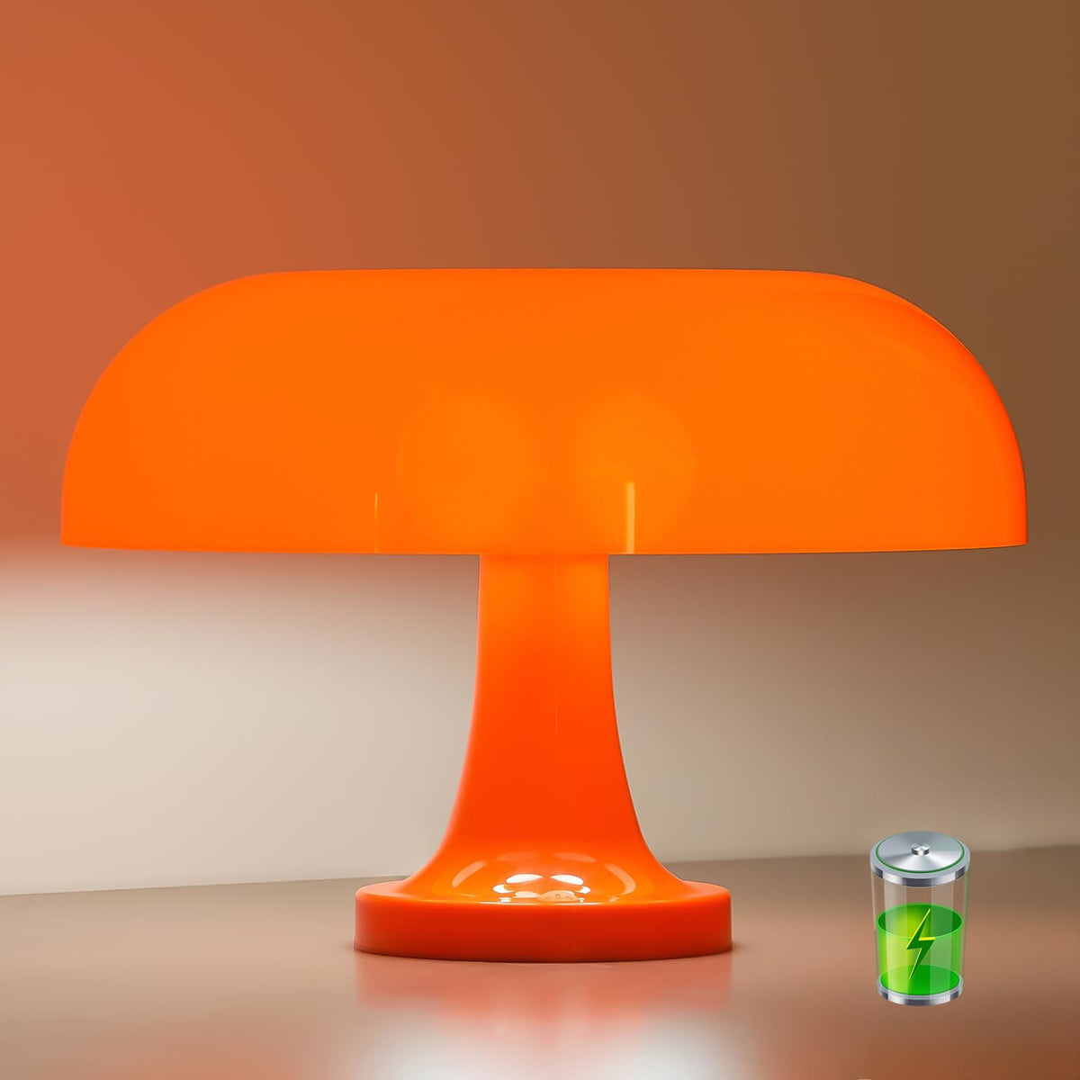 Cordless Mushroom Table Lamp Rechargeable Orange Bedside - DIVEKID Official Imagery - 2