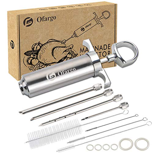 Ofargo Stainless Steel Meat Injector Syringe Kit with 4 Marinade - Product Imagery