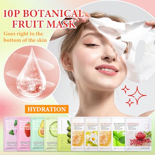 10 Pack Variety Facial Sheet Masks Skin Care Set, Hydrating Bulk - Product Imagery