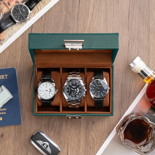ProCase Watch Box, 3 Slot Mens Watch Display Case, MidnightGreen - Product Imagery