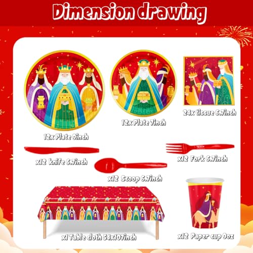 141Pcs Three Kings Day Supplies Party Plates and Napkins Forks - Product Imagery
