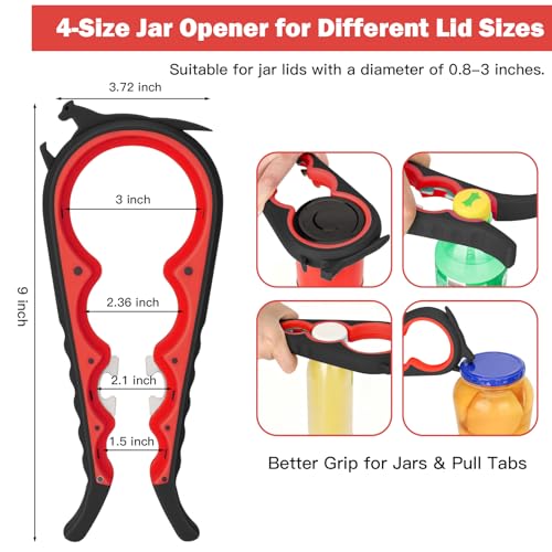 Jar Opener Set for Seniors, Arthritis, Weak Hands (Red&Black) - Product Imagery