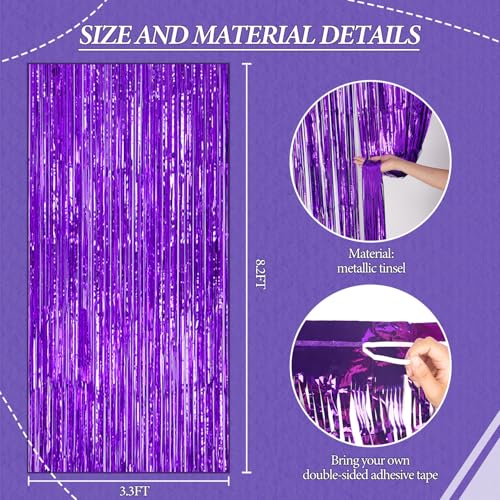 DECOCKRAT 3 Pack Foil Fringe Backdrop - Purple Shiny Tinsel - Product Imagery