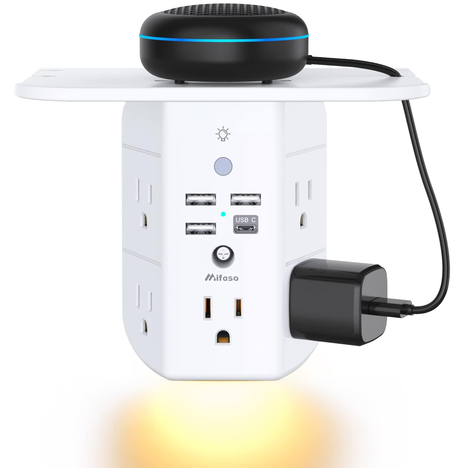 Mifaso Outlet Extender with Shelf and Night Light, 1800J Surge Pr - Mifaso Official Product View 1
