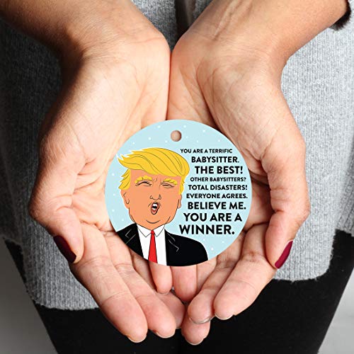 Round Natural Wood MDF Christmas Ornament Gift, Funny President - Product Imagery
