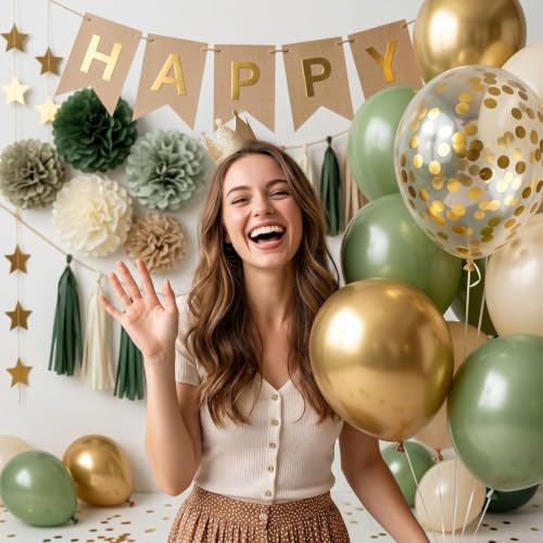 ANSOMO Sage Green Happy Birthday Party Decorations Retro Green - Product Imagery