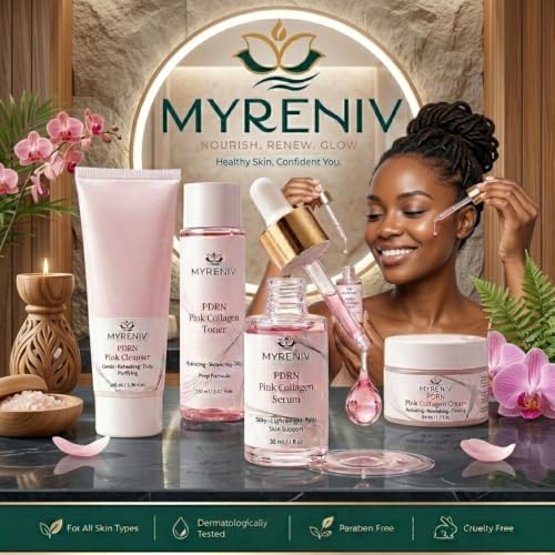 PDRN Pink Collagen 4‑Step Skincare Set – Cleanser, Toner, Serum - Product Imagery