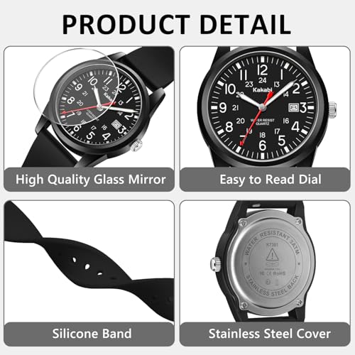 Men's Easy to Read Watch, Unisex Military Sport Analog Quartz - Product Imagery