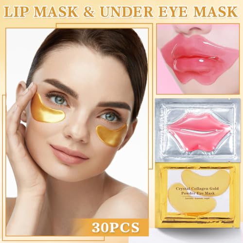 CAHIUYOA 30PCS Lip Mask and Under Eye Masks Set,Pink Lip Mask - Product Imagery