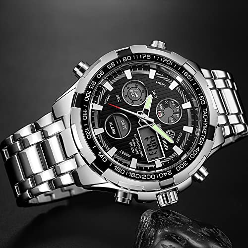 GOLDEN HOUR Luxury Stainless Steel Analog Digital Watches for - Product Imagery