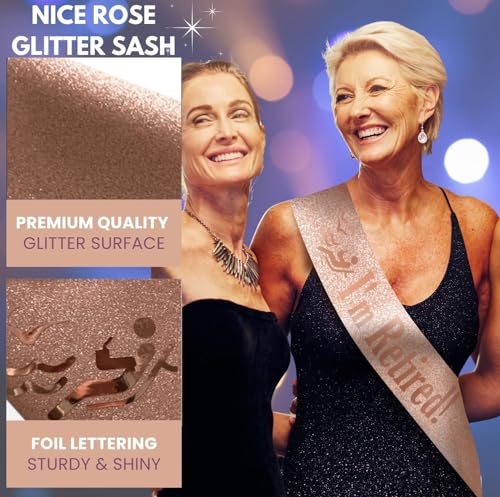 I’M RETIRED! Sash – Glitter Retirement Sash with Pin, Funny - Product Imagery