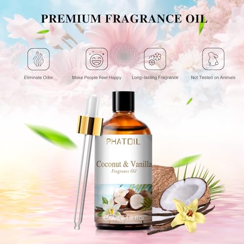 PHATOIL Coconut & Vanilla Fragrance Oil for Diffuser - Product Imagery