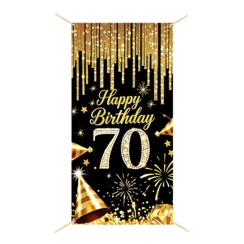 HOMETITUTE 70th Birthday Door Cover 35x71 Inch Black Gold - Product Imagery