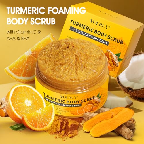 Turmeric Body Scrub, 10% AHA/BHA & Vitamin C Exfoliating Body - Product Imagery
