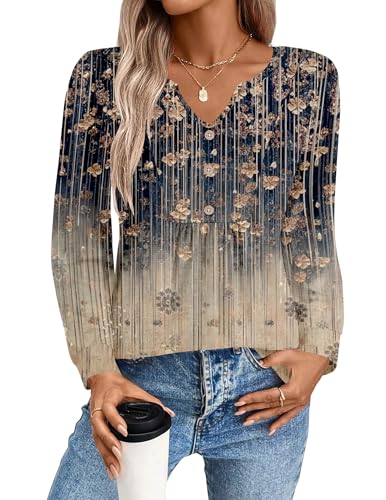 Zeagoo Womens Long Sleeve Tops Fall V Neck Shirt Casual Pleated - Product Imagery