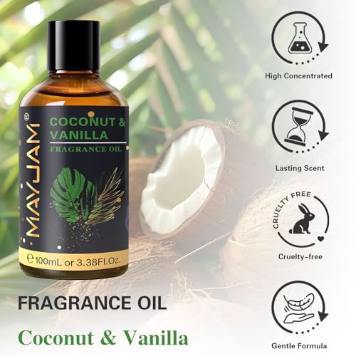 MAYJAM Coconut & Vanilla Fragrance Oil for Diffusers, - Product Imagery