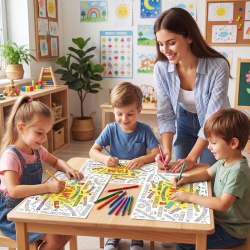 45pcs Positive Affirmations Disposable Coloring Placemats - Product Imagery