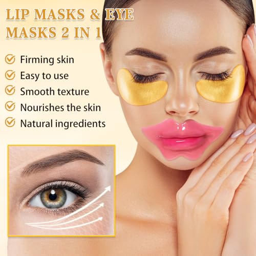 CAHIUYOA 30PCS Lip Mask and Under Eye Masks Set,Pink Lip Mask - Product Imagery