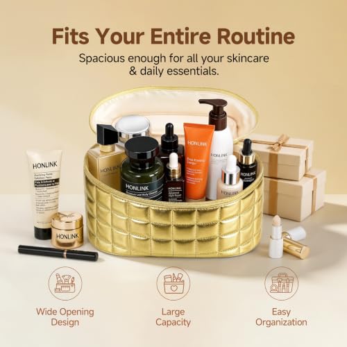 Vitamin C Skincare Gift Set Bundle + Gold Cosmetic Bag for Her - Product Imagery
