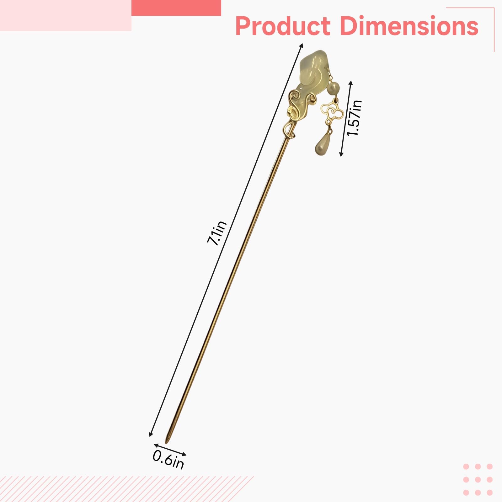 Chinese Hair Sticks with Auspicious Clouds and Faux Pearl, New Chinese Style Hair Pin for Women, Golden Hair Chopsticks for Women, 7.1 in / 18 cm, for Hanfu, Gift Box Package