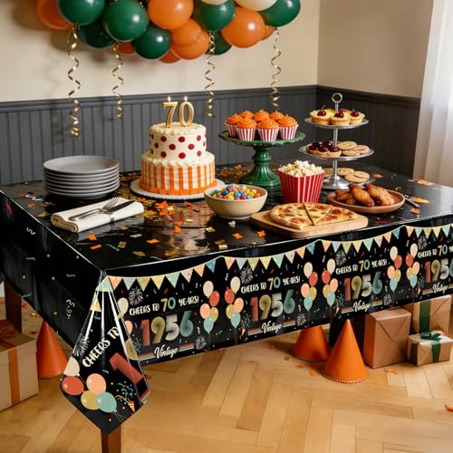 3Pcs Vintage 70th Birthday Tablecloths 1956 Cheers to 70 Years - Product Imagery