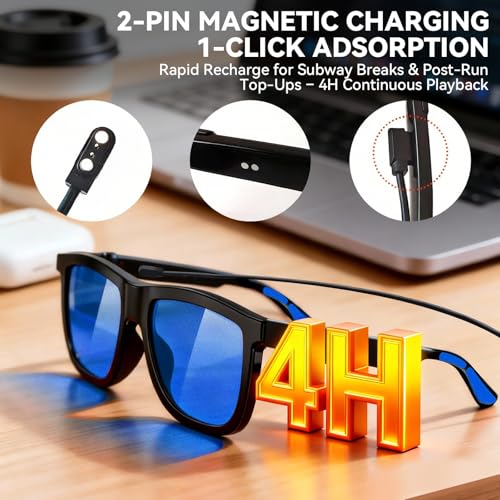 AI Smart Glasses with Electrochromic Lenses, Open Ear Music& - Product Imagery