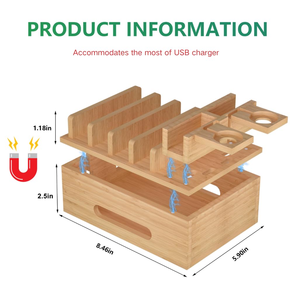 Bamboo Charging Station for Multiple Devices Multi Port USB - Deefielly Official Imagery - 3