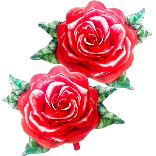 2 Pcs Red Rose Balloons, 31 Inch Realistic 3D Rose Flower - Product Imagery