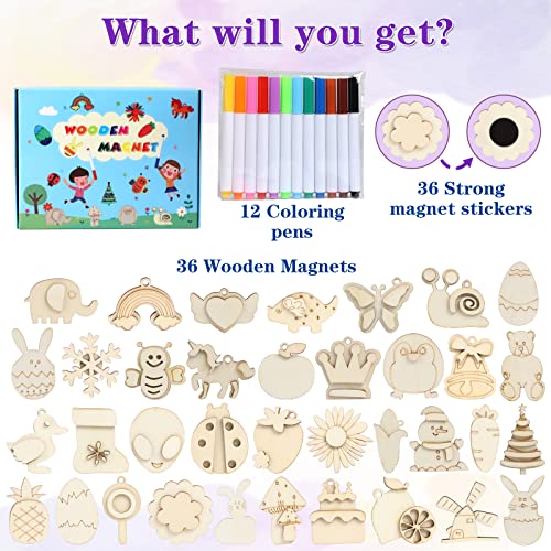 DIY Wooden Magnet 36 Art Craft Supplies Painting Kit for Kids - Product Imagery