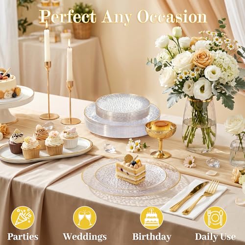 60Pcs Clear Plastic Plates,Clear Disposable Plates With Gold - Product Imagery