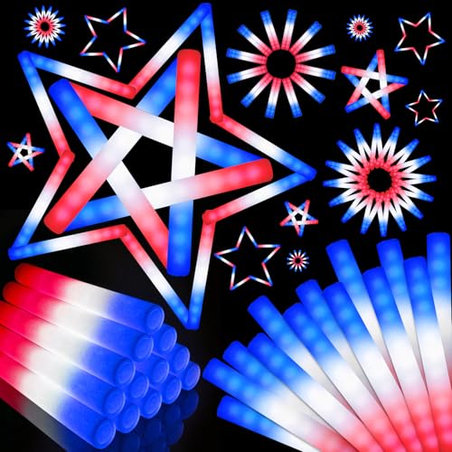 46 PCS 4th of July Foam Glow Stick Pack, Red White Blue Glow - Product Imagery