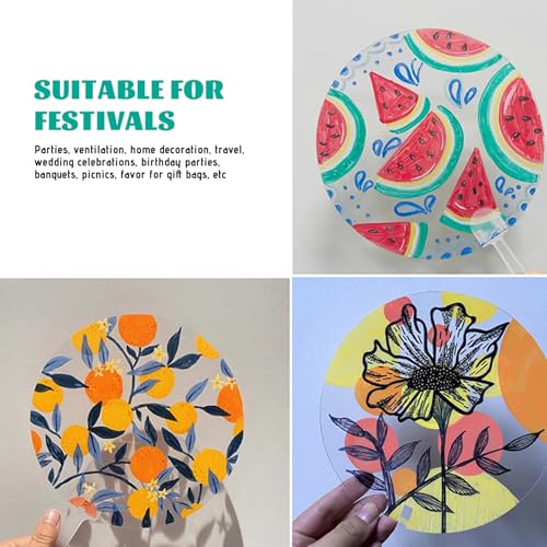 Plastic Round Handheld Fans, 100Pcs Blank Pocket Fans, Clear - Product Imagery