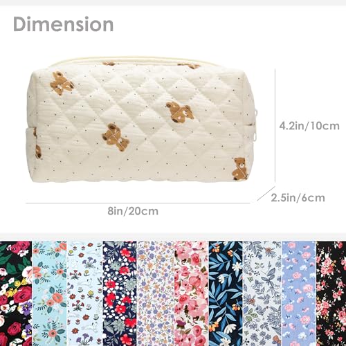 Small Quilted Makeup Bag,Zipper Cosmetic Pouch,Gauze Bear - Product Imagery