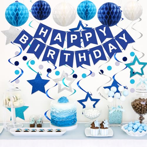 Birthday Decorations Happy Birthday Banner with Honeycomb Balls - Product Imagery