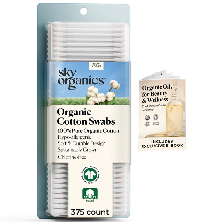 Sky Organics Organic Cotton Swabs 375 ct, 100% Pure, Natural, - Product Imagery