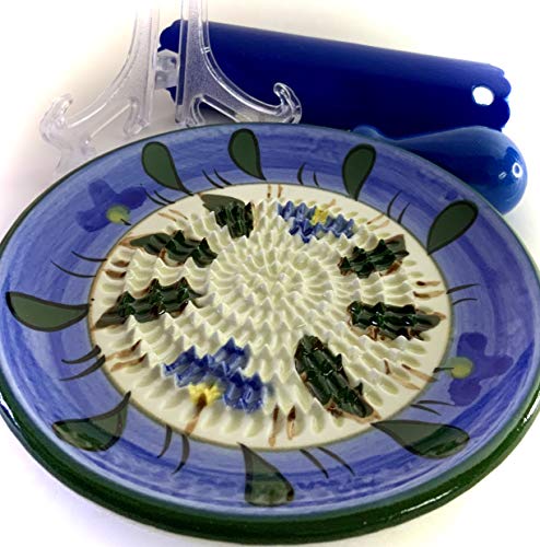 Premium Ceramic Garlic Grater Plate Set - Blue Lavender Plant - Product Imagery